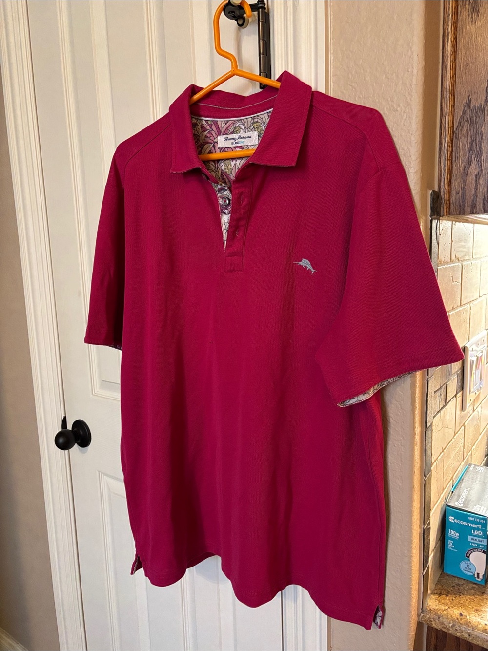 Tommy Bahama Raspberry Polo with Micro-Embroidered Fish